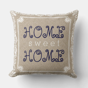 Beige Linen White Frame Home Sweet Home Throw Pillow