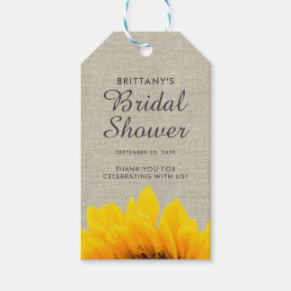 Beige Linen Yellow Sunflower Bridal Shower Gift Tags