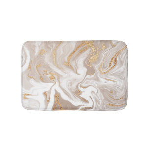 Beige liquid marble, gold line art. bath mat