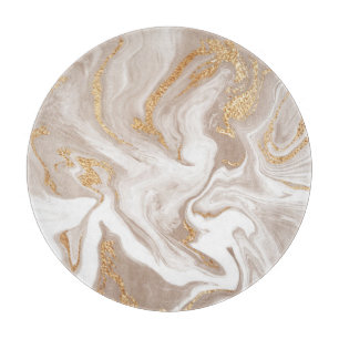 Beige liquid marble, gold line art. cutting board