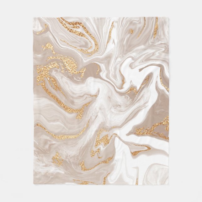 Beige liquid marble, gold line art. fleece blanket (Front)