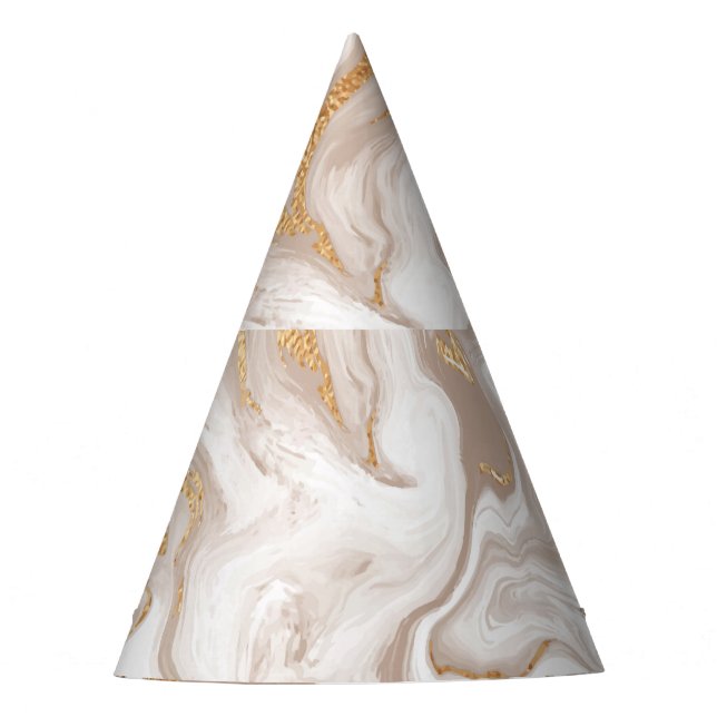 Beige liquid marble, gold line art. party hat (Front)