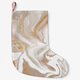 Beige liquid marble, gold line art. small christmas stocking