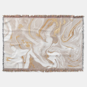 Beige liquid marble, gold line art. throw blanket