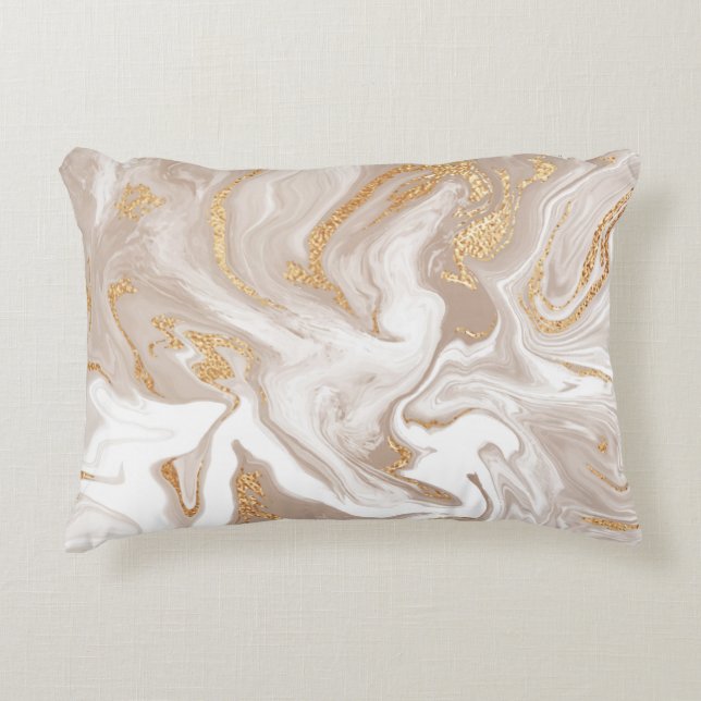 Beige liquid marble with glitter gold accent pillow (Front)