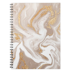 Beige liquid marble with glitter gold notebook