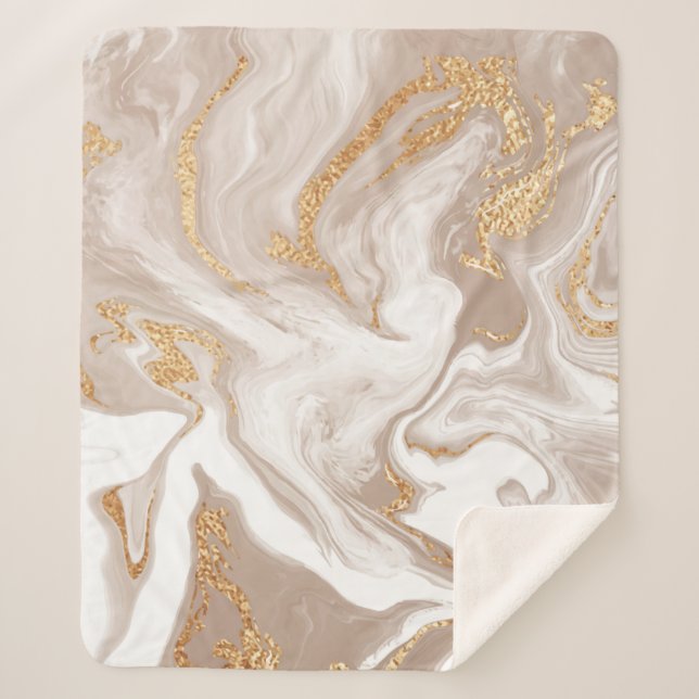 Beige liquid marble with glitter gold sherpa blanket (Front)