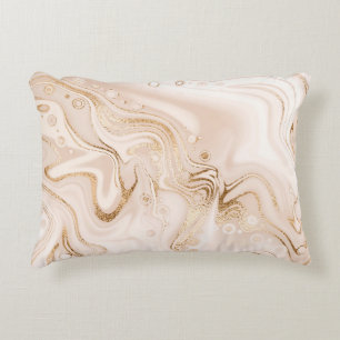 Beige liquid marble with gold glitter splash accent pillow