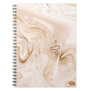 Beige liquid marble with gold glitter splash notebook