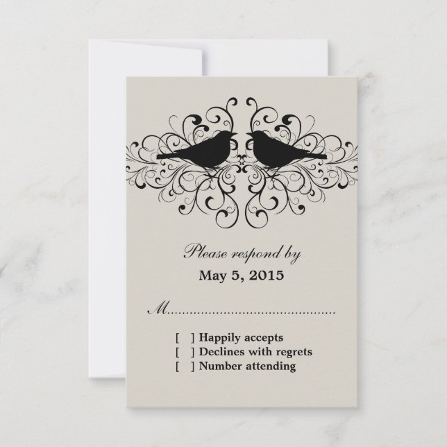 Beige Love Bird Swirls Response Card (Front)