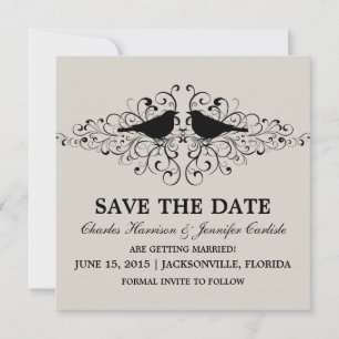 Beige Love Bird Swirls Save the Date Invite