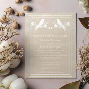 Beige Lovebird Floral Wedding Invitation