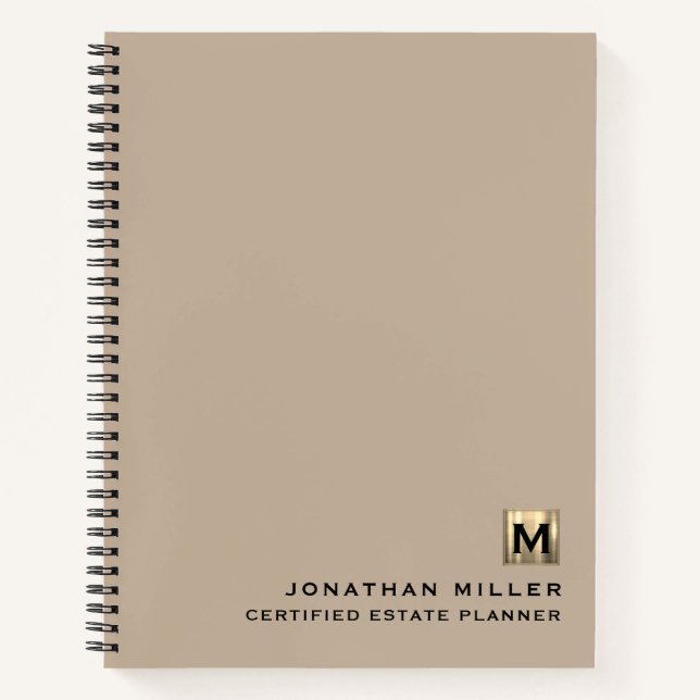 Beige Luxury Gold Initial Logo Notebook (Front)