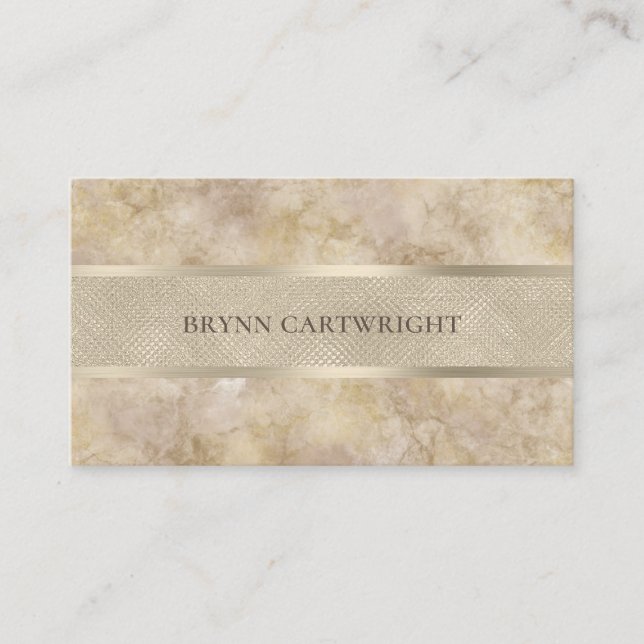 Beige Marble and Champagne Shimmer Modern Elegant Business Card (Front)
