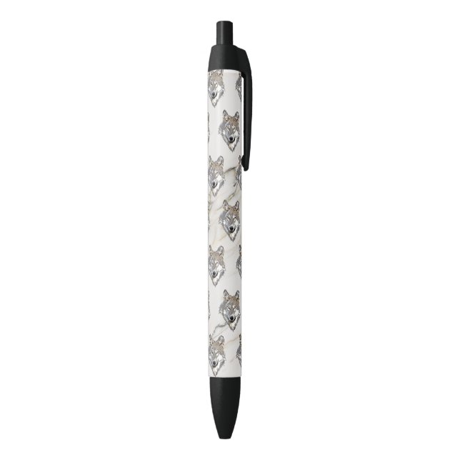 Beige Marble And Grey Wolf Black Ink Pen (Bottom (Vertical))