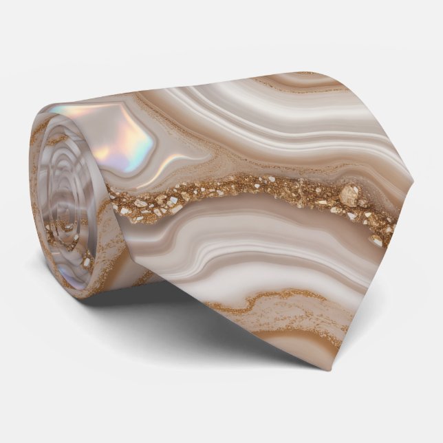 Beige marble gold Gemstone Tie (Rolled)
