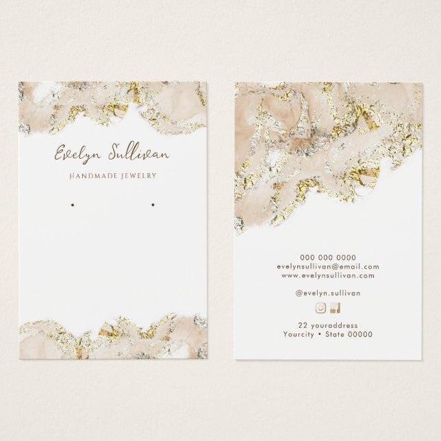 Beige marbling design jewellery display card (Front & Back)