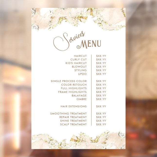 Beige Marbling Design Services Menu Window Cling (Sheet 2)