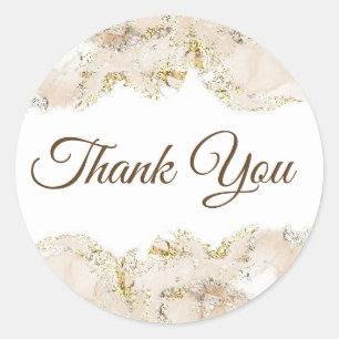 Beige marbling design thank you classic round sticker