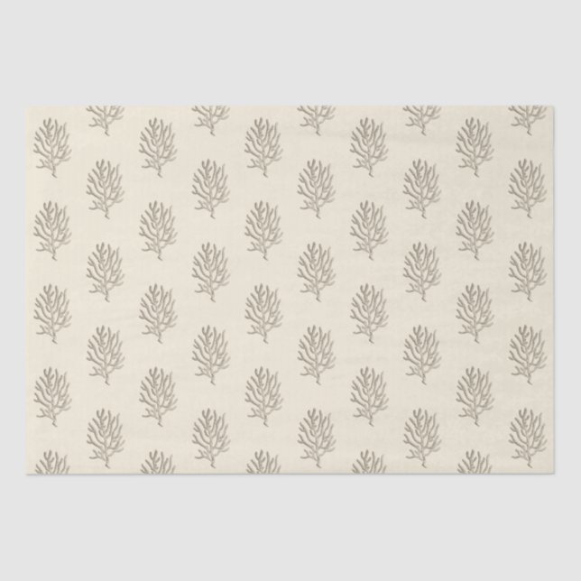 Beige Marine Life Corals Pattern Tissue Paper (Front)