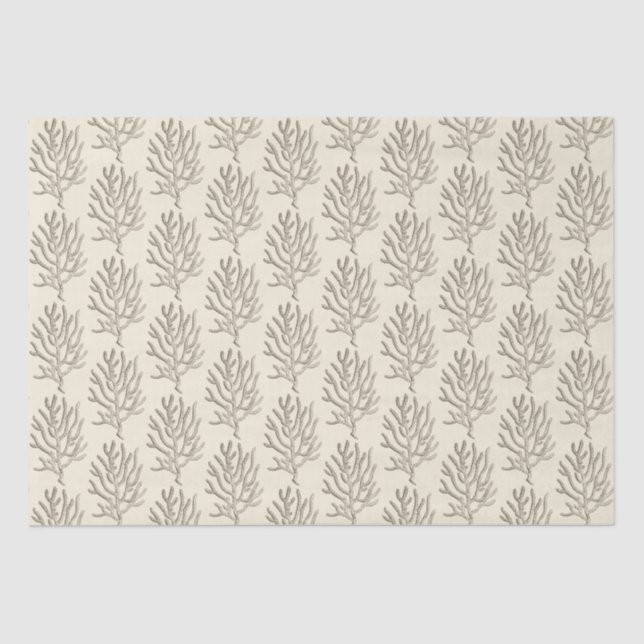 Beige Marine Life Corals Pattern Tissue Paper (Front)