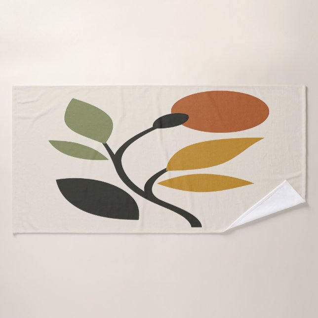 Beige, marron et floral vert (Serviette de bain)