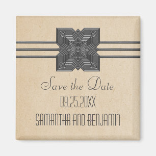 Beige Medallion Border Save the Date Magnet