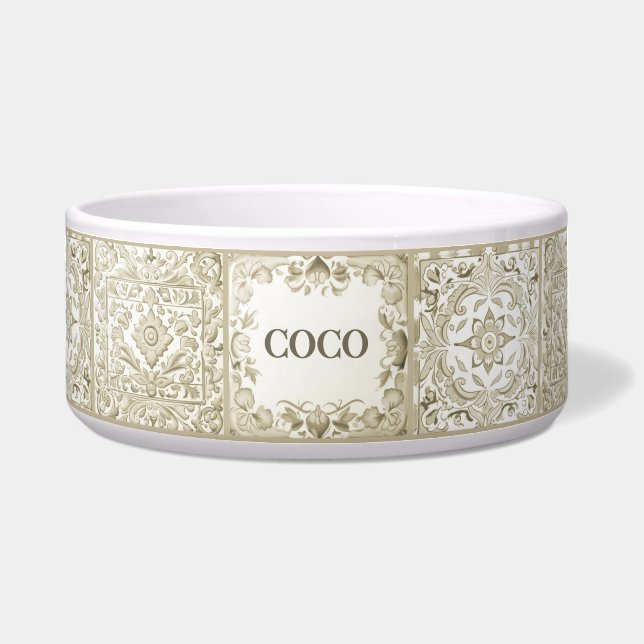 Beige Mediterranean Tile Custom Dog Cat Pet Name (Front)