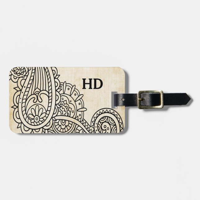 Beige Mehndi Motif Luggage Tag (Front Horizontal)