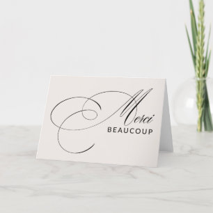Beige Merci Beaucoup Elegant Calligraphy Thank You Card