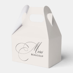 Beige Merci Beaucoup Elegant Calligraphy Thank You Favor Box