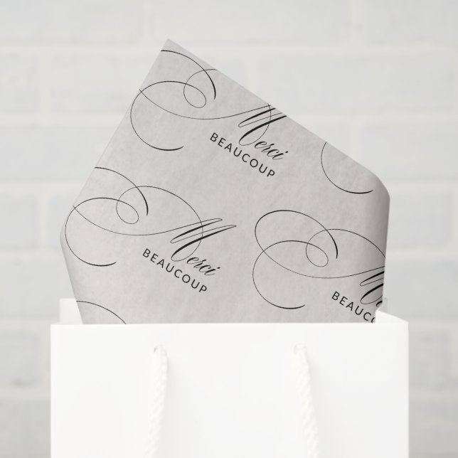 Beige Merci Beaucoup Elegant Calligraphy Thank You Tissue Paper (Gift Bag)