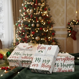 Beige Merry Christmas Gift Wrap with Tree Design