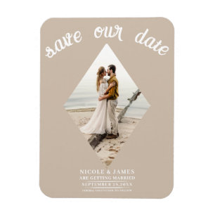 Beige Minimal Diamond Photo Wedding Save the Date Magnet