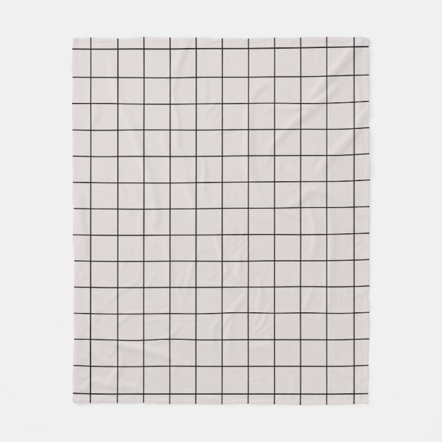 Beige Minimal Geometric Grid Pattern Fleece Blanket (Front)