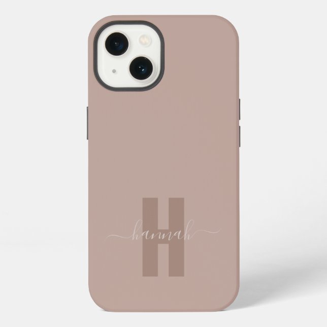 Beige Minimal Modern Initial Monogram iPhone Case (Back)