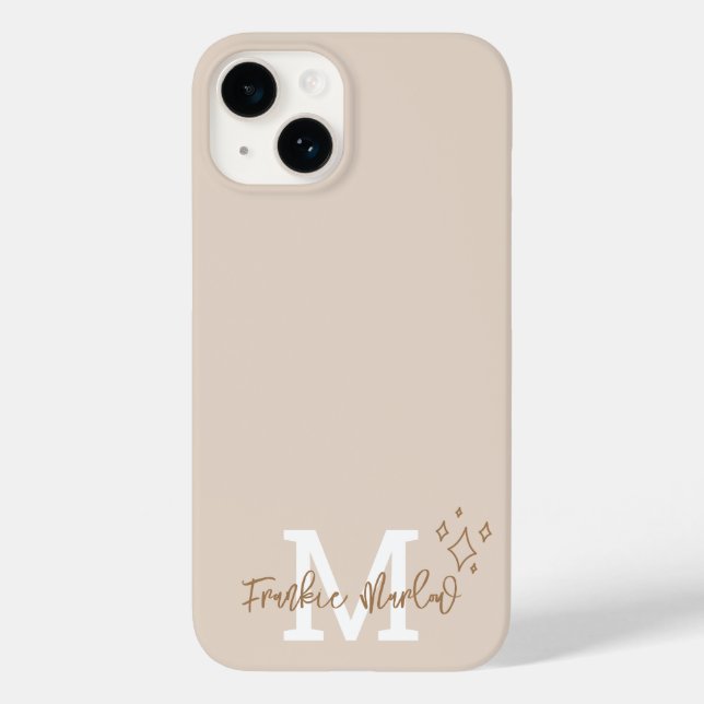 Beige Minimal Modern Initial Monogram Name Case-Mate iPhone Case (Back)
