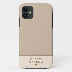 Beige Minimal Modern Initial Monogram Name iPhone 11 Case
