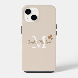 Beige Minimal Modern Initial Monogram Name iPhone 14 Case