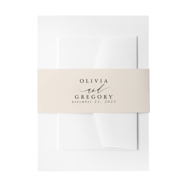 Beige Minimal Modern Wedding Invitation Belly Band (Front Example)