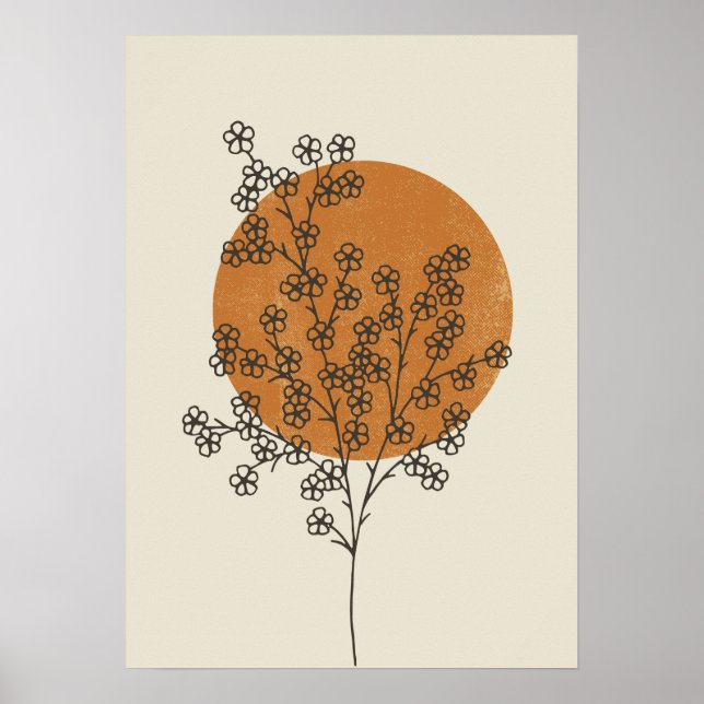 Beige Minimalist Abstract Flower Poster (Front)