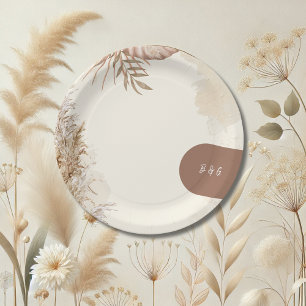 beige Minimalist Boho Wedding Theme Paper Plate