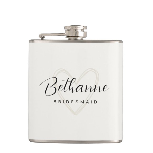 Beige Minimalist Bridesmaid Flask Gift (Front)