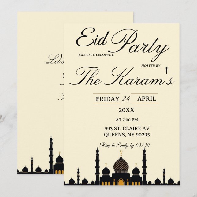 Beige Minimalist  elegant Eid Party Invitation  (Devant / Derrière)