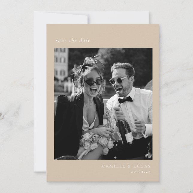 Beige Minimalist Elegant Photo Save the date Invitation (Front)