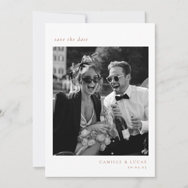 Beige Minimalist Elegant Photo Save the date Invitation (Front)