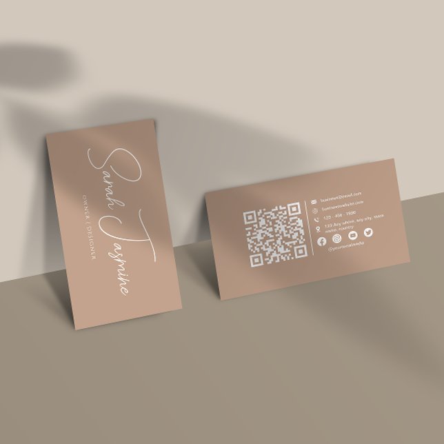 Beige Minimalist Elegant Scannable Qrcode Business Card (Creator Uploaded)