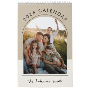 Beige Minimalist Family Photo 2026 Monthly Calendar