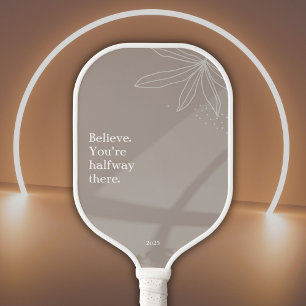 Beige Minimalist Floral with your Quote Pickleball Paddle