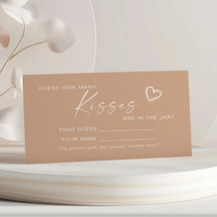 Beige Minimalist How Many Kisses Shower Game card